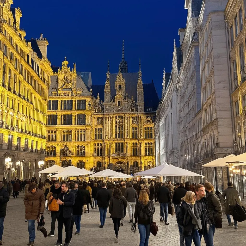 Bustling Grand Place square in Brussels